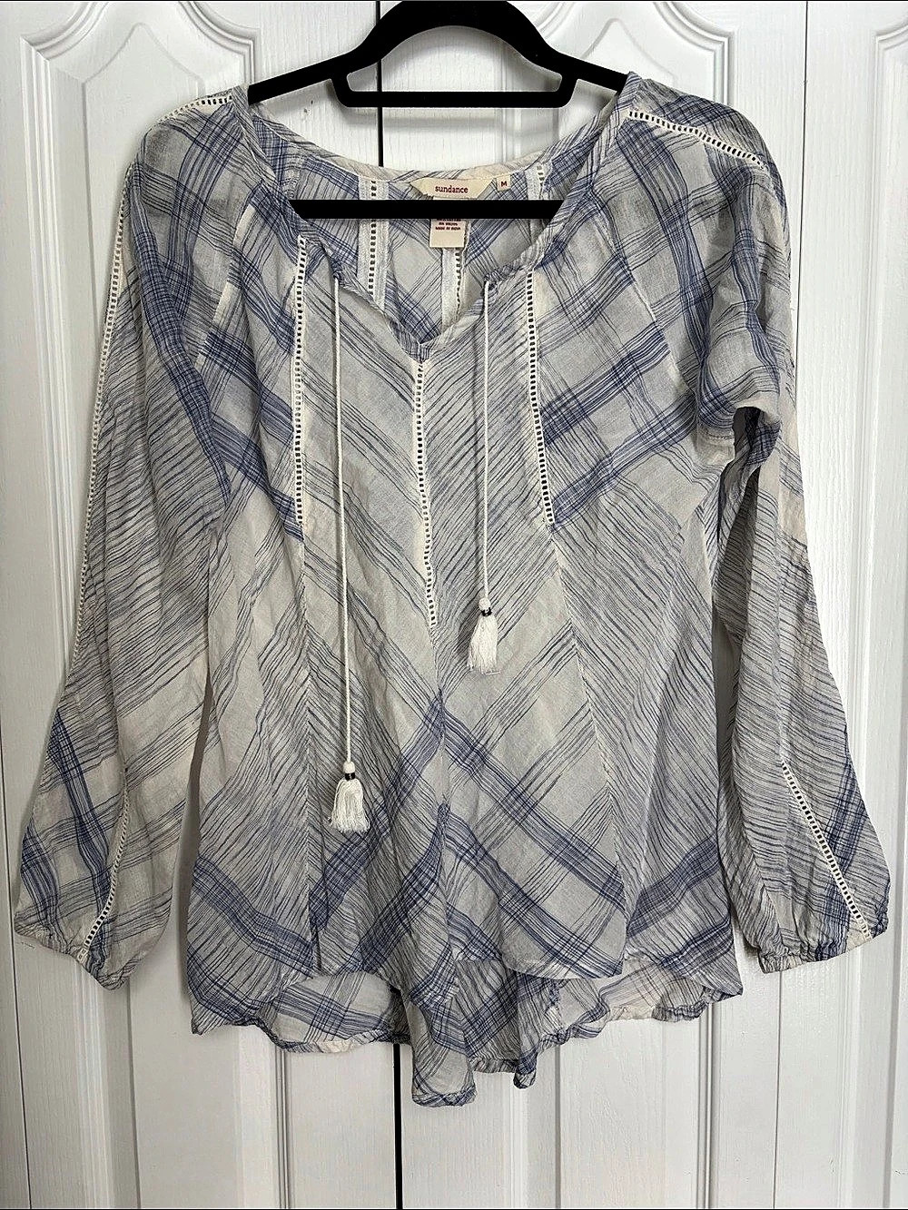 sundance Cotton Abstract Striped Popover in White & Blue Medium
